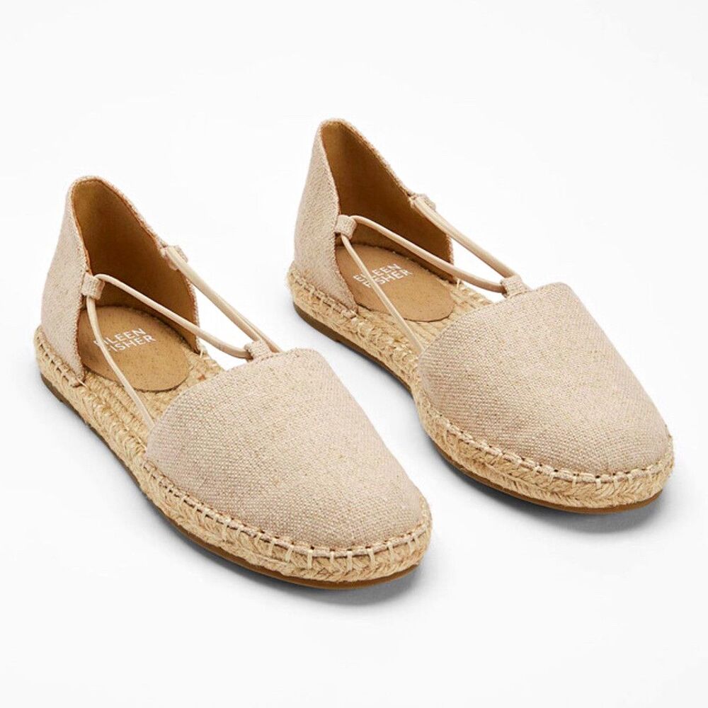 Eileen Fisher Women’s Ivory Linen Espadrille Flats Slip-On Straps Sz 11